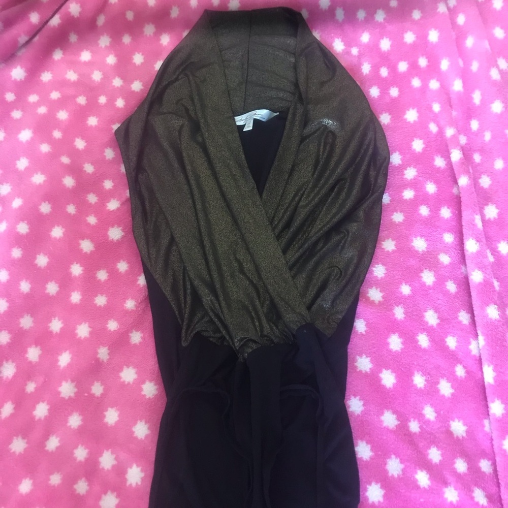 Metallic Gold Bodysuit Medium Plunge Top
